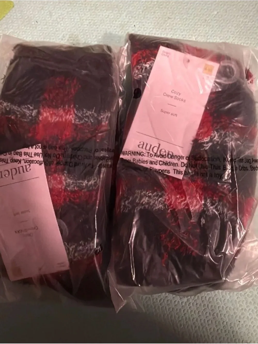 audrey Red, Black & White Plush Plaid Crew Socks